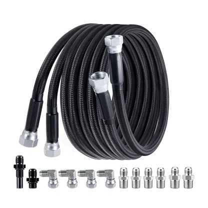 EVIL ENERGY 6AN PTFE Fuel Line Kit 70" Transmission Fluid Oil Cooler Hose Line kit for 4L60E 4L80E,AN6 Nylon Braided PTFE Fuel Hose Kit for TH350 TH400 700R4 TR6060 4R70W Ford C5 5.8FT Black - color: Black