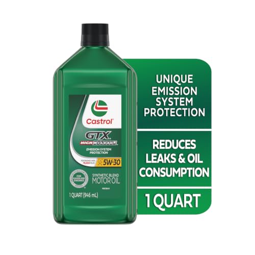 Castrol GTX High Mileage 5W-30 Synthetic Blend Motor Oil, 1 Qt, Pack of 6 - size: 1 Quart, Pack of 6