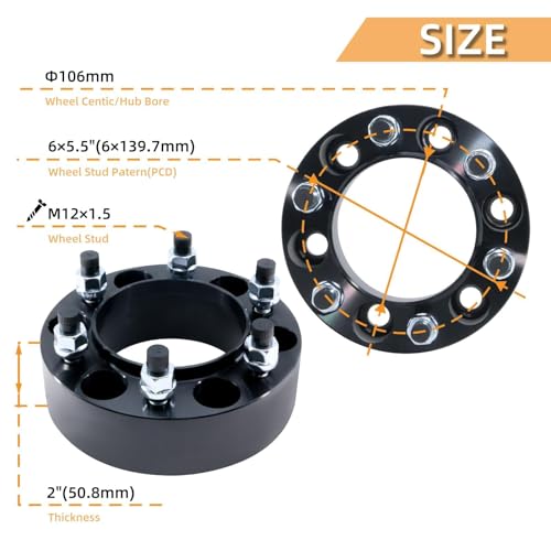 BDELI 4Pcs 2.0" 6x5.5 M12x1.5 Wheel Spacers Compatible with Toyota, Lexus