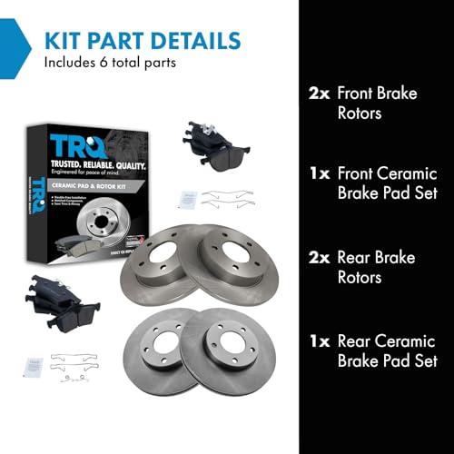 TRQ Front and Rear Brake Pad and Rotor Set Ceramic Vented Solid Rotors - style: BKA11264