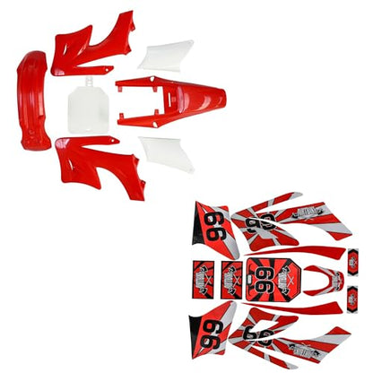 Full Fender Fairing Kit with Graphics Decals for Apollo 110cc 125cc 140cc 150cc 200cc 250cc Dirt Bikes | Durable ABS Plastic Bodywork Set with Fenders, Side Panels, Tank Shrouds (Red) - color: Red