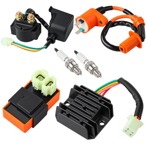 High Performance Racing GY6 Ignition Coil Voltage Regulator Rectifier Solenoid Relay 6 Pin AC CDI Spark Plug Kit for 50cc 125cc 150cc ATV Quad Go Kart Moped Scooter, Black