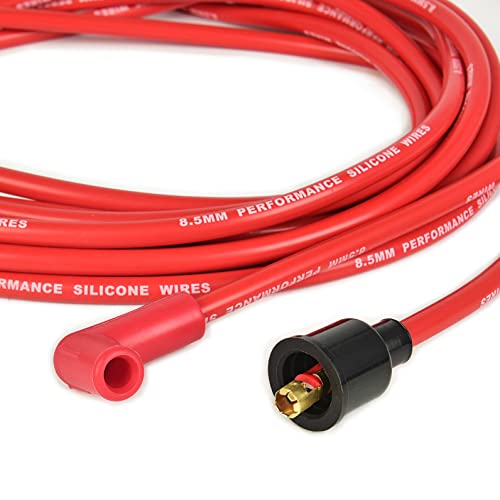 Universal Spark Plug Wire Set 8.5mm with Red Silicone Jacket and 90 Degree Boots Replaces 4041 - style: 90 Degree Boots