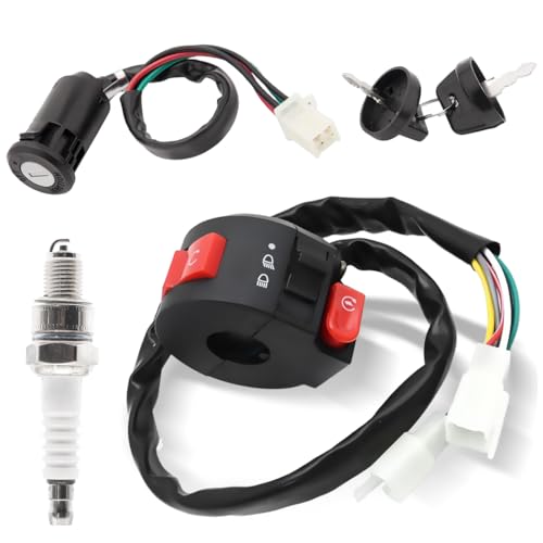 3 Function Left Starter Switch Assembly+4 Wires Ignition Switch Key with Cap Fit for 50cc 70 cc 90cc 110cc 125cc 150cc TaoTao Coolster SUNL Chinese ATV Quad 4 Wheeler Apollo Dirt Bike Scooter