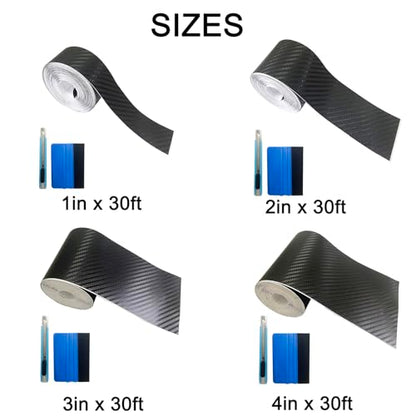 Carbon Fiber Vinyl Tape for Black Out Chrome Delete Window Trim with Tool Kit, Black Vinyl Wrap Tape Roll, Self-Adhesive Car Chrome Door Trim Delete Tape DIY Film (2 inches x 30 feet) - size: 2 inches x 30 feet