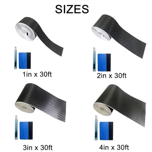 Carbon Fiber Vinyl Tape for Black Out Chrome Delete Window Trim with Tool Kit, Black Vinyl Wrap Tape Roll, Self-Adhesive Car Chrome Door Trim Delete Tape DIY Film (1 inches x 30 feet) - size: 1 inches x 30 feet