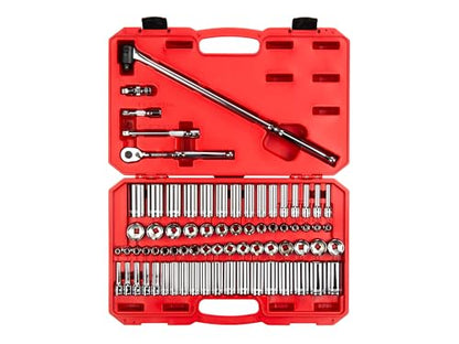 TEKTON 3/8 Inch Drive 6-Point Socket and Ratchet Set, 73-Piece (1/4-1 in., 6-24 mm) | SKT15311 - size: 73-Piece (1/4-1 in., 6-24 mm)