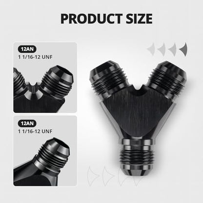 EVIL ENERGY 12AN Y Block Flare Fitting Adapter Union Splitter Black - size: 3 x 12AN