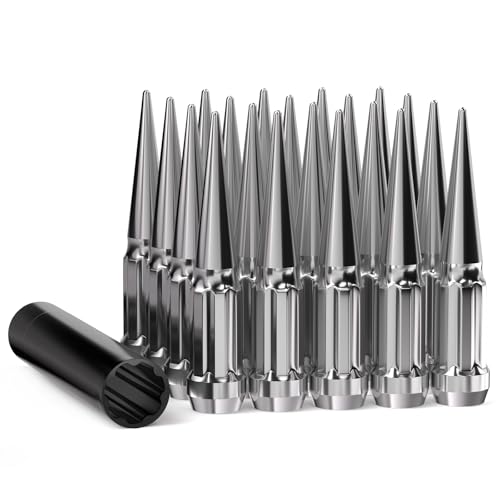 GAsupply 1/2-20 Spike Lug Nuts Spline, Chrome 4.4" Tall Conical Seat, 20pcs - color: Silver, size: 1/2"-20, style: 20 Pack - Spline