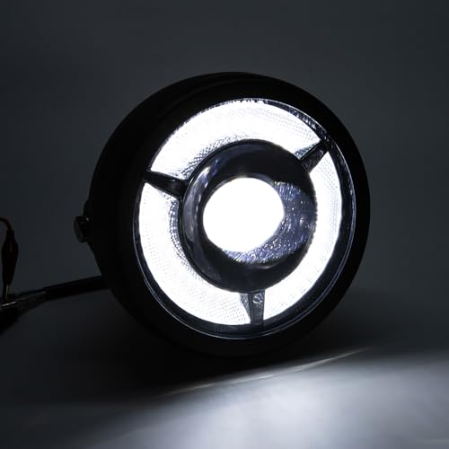Motorcycle Headlight 5.75 inch Round LED with Mounting Brackets Assembly, Front Headlamp with DRL High/Low Beam for Cafe Racer E-bike Bobber Chopper (style B) - style: style B