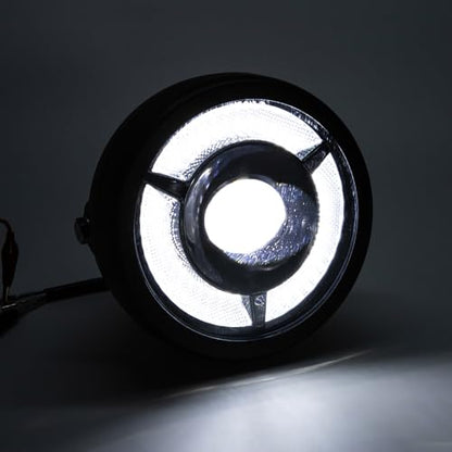 Motorcycle Headlight 5.75 inch Round LED with Mounting Brackets Assembly, Front Headlamp with DRL High/Low Beam for Cafe Racer E-bike Bobber Chopper (style B) - style: style B