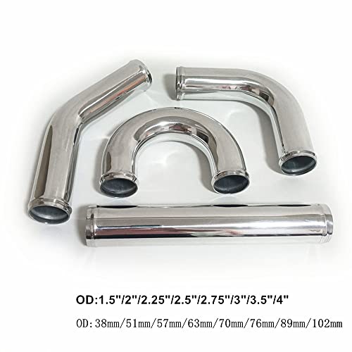 3.5" OD 90 Degree Aluminum Elbow Pipe with Beaded Ends - color: Polished Silver 90 Degree, size: OD 3.5"-89mm