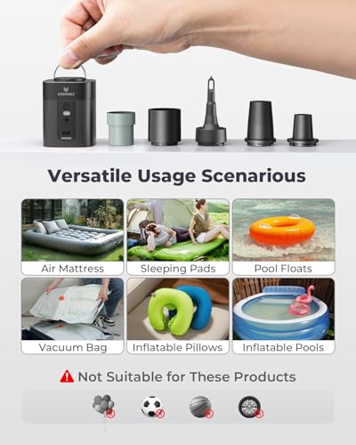 ETENWOLF AIR 3 Air Pump for Inflatables with 2600mAh Battery& Camping Light - color: Black