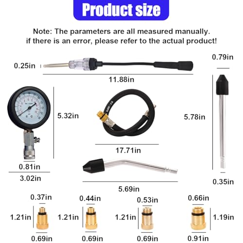 9PCS Petrol Engine Cylinder Compression Tester Kit with Spark Plug Tester, 0-20 Bar & 0-300 PSI Compression Gauge Car and Motorcycle Engine Testing Tool (Blue) - color: Blue