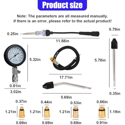 9PCS Petrol Engine Cylinder Compression Tester Kit with Spark Plug Tester, 0-20 Bar & 0-300 PSI Compression Gauge Car and Motorcycle Engine Testing Tool (Blue) - color: Blue
