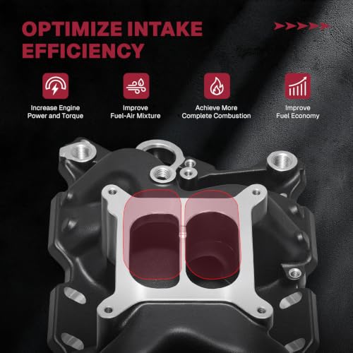 2026 7501 Intake Manifold Aluminum Performance Dual Plane Air-Gap Compatible with Chevy Small Block SBC 1955-86 262 265 267 283 302 305 307 327 350 400 V8 Engine, Black - size: 7501-Black