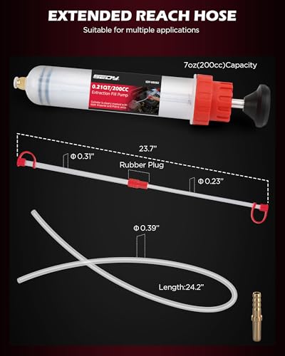 200CC Automotive Fluid Extractor Syringe Pump with Long Hose and Extension Tubes, Oil Extractor Fluid Pump Oil Evacuator and Dispenser Pump for Engine Oil, ATF, Coolant, Brake & Power Steering Fluids - style: New Version