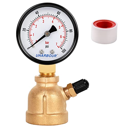 Uharbour 100psi Brass Gas Line Pressure Tester, 3/4" FNPT - size: 100Psi Brass gas pressure tester