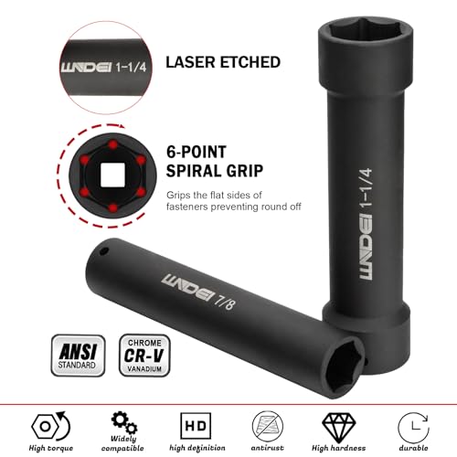 LLNDEI 1/2" Drive Extended Length Impact Socket Set 6Pcs CR-V BLACK