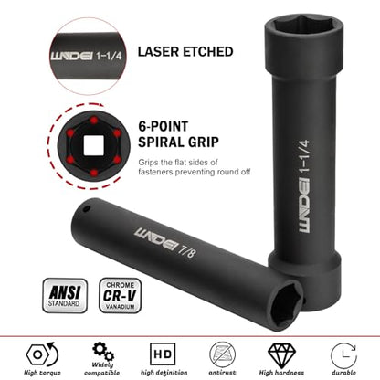 LLNDEI 1/2" Drive Extended Length Impact Socket Set 6Pcs CR-V BLACK