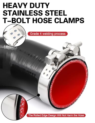 ID 3 inch 90 Degree Elbow 5-Ply Silicone Coupler Hose 102mm Leg Length with 2 Heavy Duty Stainless Steel T-Bolt Hose Clamps Wall Thickness 6mm for Turbo/Intake Exhaust/Intercooler Coolant - size: ID 3" 5-Ply