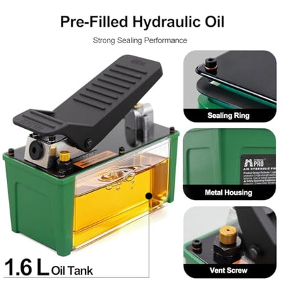 Air Hydraulic Pump with 6.6 ft Oil Hose, 10,000 PSI Foot Pedal Pump - color: Green Air Hydraulic Pump