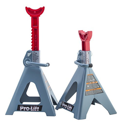 Pro-Lift Heavy Duty 6 Ton Jack Stands Pair - Double Locking Pins - Handle Lock and Mobility Pin for Auto Repair Shop with Extra Safety - color: Grey & Red