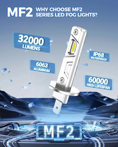 Marsauto H1 LED Bulb, 32000LM 600% Brighter H1 Bulb, 1:1 Mini Size No Adapter Needed for H 1 Fog Lights, Plug and Play, No Flicker, 99% Compatibility, Headlight Bezels - color: White, size: MF2 H1/H1LL