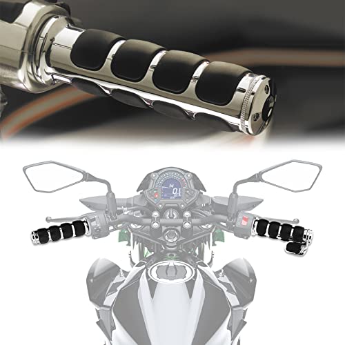 DREAMIZER Universal Motorcycle Hand Grips with Black Non-Slip Rubber for Harley Honda Yamaha Suzuki Kawasaki - color: Chrome#1