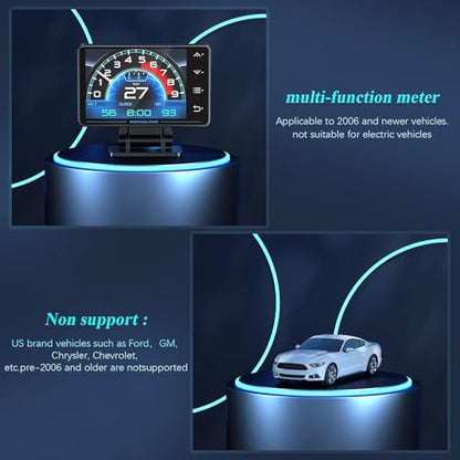 Liiiyuan Obd2 Gauge Display, XS New 1,Heads Up Display with Vehicle Inclinometer, Multi-Function Digital Instrument Cluster with Speed, RPM for All Cars.