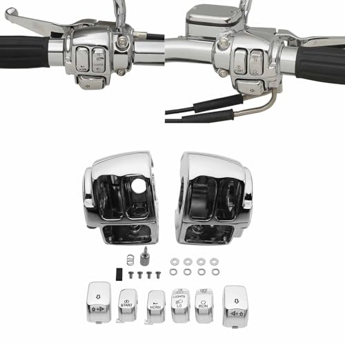 Handlebar Switch Kit Switch Housing W/Button Cover Cap Fits for Harley 2002-2017 VRSC/1996-2012 Sportster/1996-2011 Dyna Softail/1996-2013 Road King Models (Chrome) - color: Chrome