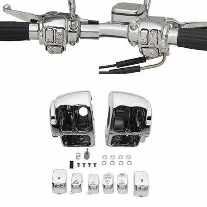 Handlebar Switch Kit Switch Housing W/Button Cover Cap Fits for Harley 2002-2017 VRSC/1996-2012 Sportster/1996-2011 Dyna Softail/1996-2013 Road King Models (Chrome) - color: Chrome