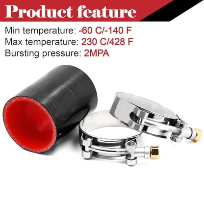 ID 2 Inch Silicone Coupler Hose,4-Ply High Temp Reinforced Straight Turbo Hose 3" Length for Intercooler Radiator Boost Pipe with 2 T-Bolt Clamps - size: 2 Inch