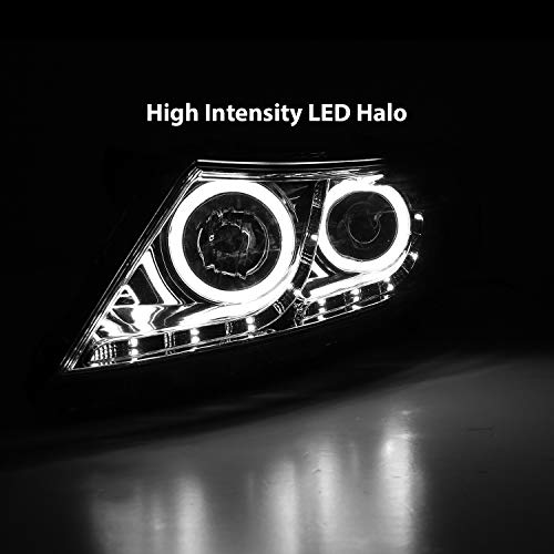 AmeriLite for 2011-2015 Kia Optima Halogen Model Xtreme LED Halo Rings Projector Chrome Replacement Headlights Set - Driver and Passenger Side - color: Chrome
