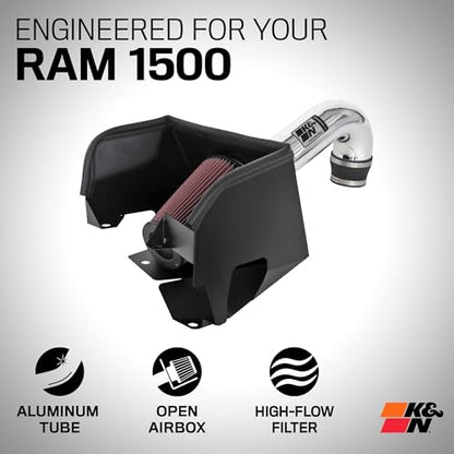 K&N Cold Air Intake System: High-Flow Air Filter, Increase Performance & Towing: Compatible with 2019-2026 RAM 1500, 77-1578KP - style: Metal Intake
