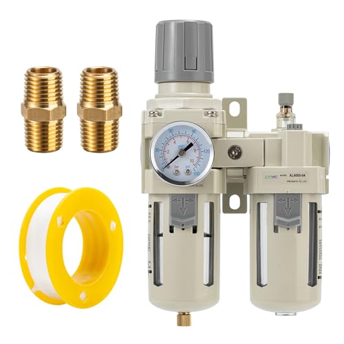 1/2" NPT Air Compressor Oil-Water Separator,Air Pressure Regulator,Compressed Air Filter Regulator Lubricator,Semi-Automatic Drain Polyethylene Bowl (0-150 PSI) Brass Components - size: 1/2NPT, style: Semi-Auto Drain