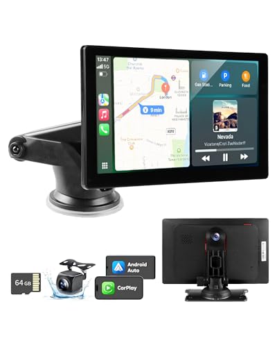 9'' Wireless Carplay Screen for Car Android Auto Monitor Display Screen Carplayer Receivers 4K Dash Cam IPS Car Touchscreen with 1080p Backup Camera Voice Control BT FM Mirror Link