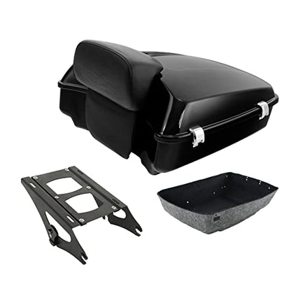 TCT-MOTORPARTS Chopped Tour Luggage Trunk Backrest Mount Bracket Rack Fit for 2014-2025 Harley Road Glide Street Glide Special Ultra Limited Road King Electra Glide - color: Vivid Black Chopped Trunk+Black Rack