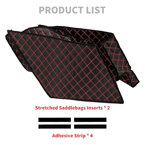 5 inch Stretched Saddlebag Liners Inserts Fit for Harley Touring 2014-2024 - color: Red Stitching, style: For 5 Inch Stretched Hard Saddlebags