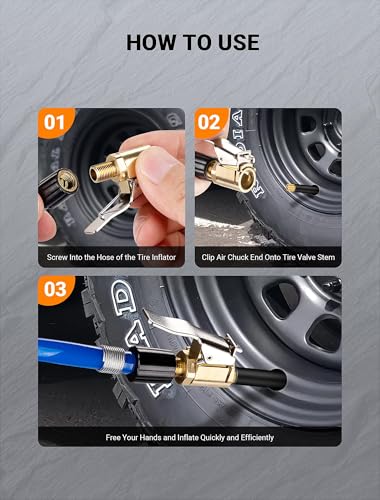 4-Pack Air Chuck Quick Connect, Brass Tire Air Chuck with Clip Adapter Compatible with Schrader Valve, No Leakage Tire Inflator Nozzle Adapter, Unscrewed Connection Converted to Locking Connection - size: 4-Pack Speed Clip