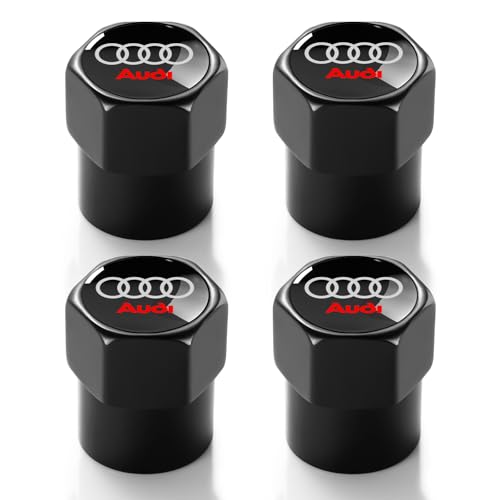 Tire Valve Stem Caps for Audi Metal Car Wheel Air caps Auto Valve Stem Caps Accessories 4 Pack Black - color: Black-01