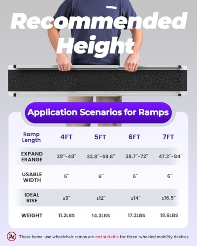 6FT Telescoping Aluminum Portable Wheelchair Ramp with Bag, 600LBS - size: 3.5 to 6 FT