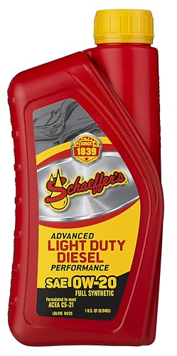 Schaeffer Manufacturing Co. 9020-012 Advanced Light Duty Diesel Performance 0W-20 Full Synthetic Engine Oil, 1-Quart Bottle (Pack of 12)