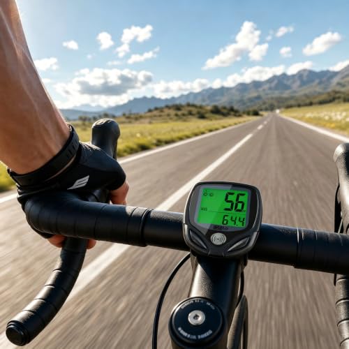SOON GO Wireless Waterproof Bike Computer, Bicycle Speedometer Odometer with Large LCD Green Backlight, Auto Sleep & Wake-Up, Accurate Multi-Function Speed Tracker for Mountain, Road & Folding Bikes