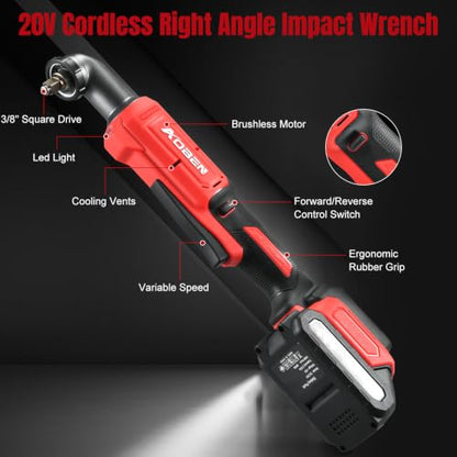 AOBEN 3/8" Brushless Right Angle Impact Wrench for Auto Repair &Tight Space - color: Venetian Red