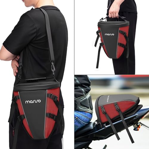 MOSISO Motorcycle Tail Bag Waterproof Polyester Storage Saddle Bag,Red - color: Red