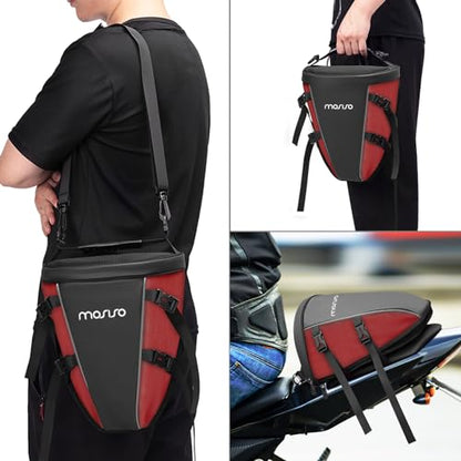 MOSISO Motorcycle Tail Bag Waterproof Polyester Storage Saddle Bag,Red - color: Red