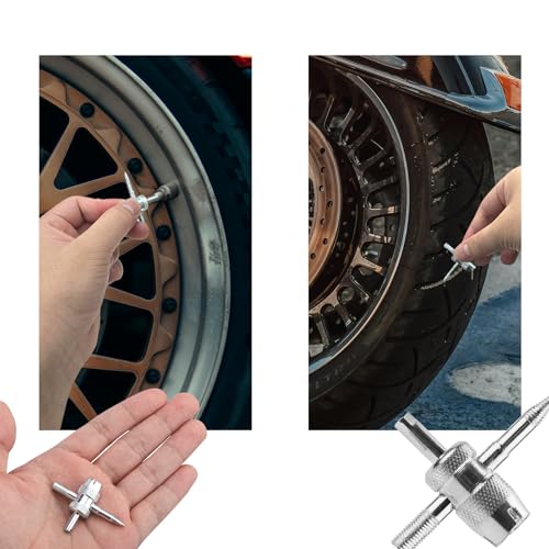 Tire Valve Repair Tool Set, 4pcs Valve Stem Core Wrench Removal Tools & 10pcs Copper Valve Cores & 10pcs Copper Nickel Plated Valve Cores Remover Accessories Kit for All Standard Valves Cars Trucks