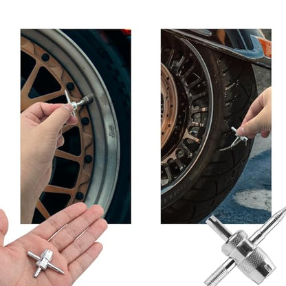 Tire Valve Repair Tool Set, 4pcs Valve Stem Core Wrench Removal Tools & 10pcs Copper Valve Cores & 10pcs Copper Nickel Plated Valve Cores Remover Accessories Kit for All Standard Valves Cars Trucks