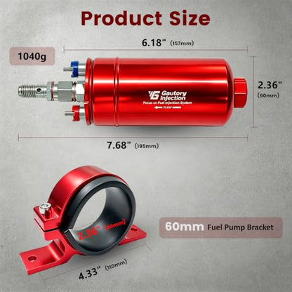 044 External Inline Fuel Pump 300LPH High Flow Universal 12V Red - color: Red